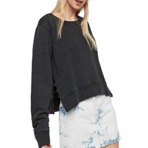 All Saints Sweatshirt Black Daner Split-Side Crewneck Long Sleeve Moto Size M